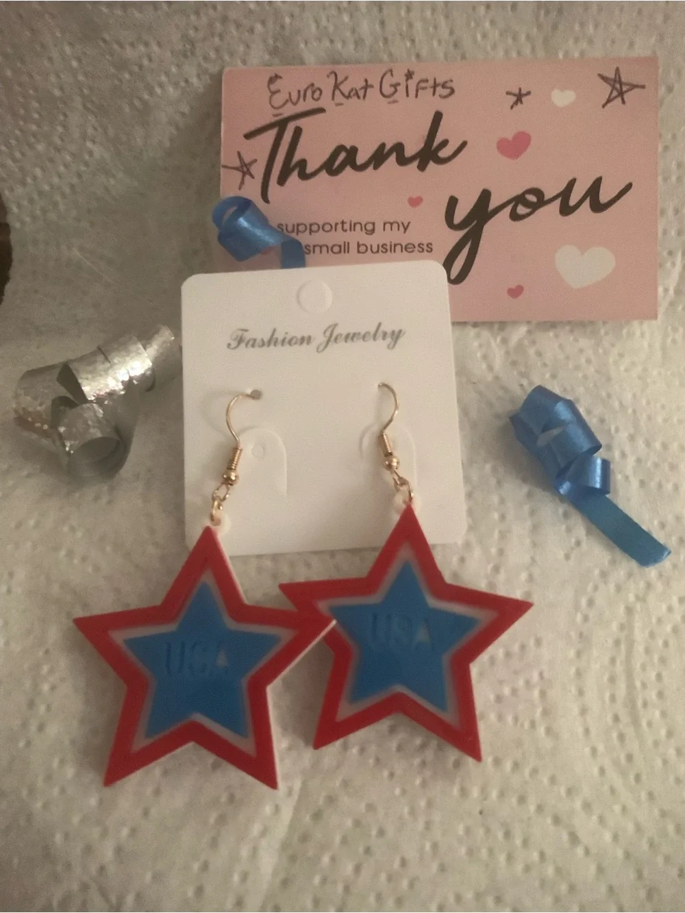 4th of July Star Dangle Earrings Fun Festive Patriotic Holiday NEW